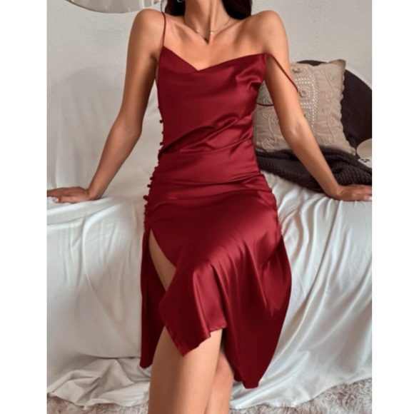 And The Why Faux Suede Cut Edge Slit Cami Midi Dress main image 0